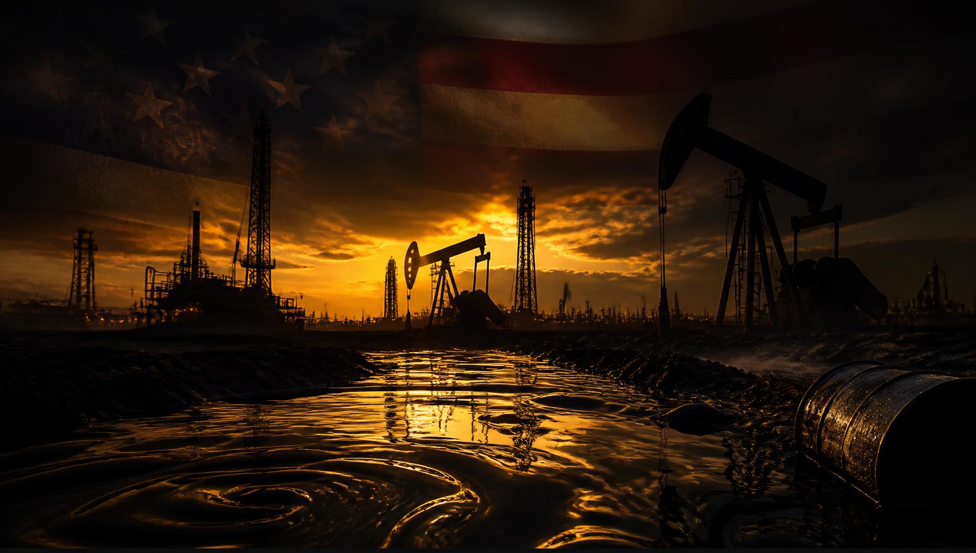 American oil fields at dusk